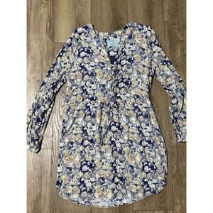 Skies are Blue Floral Print Lace-Up Long‎ Sleeve Dress knee length casual